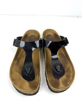 Birkenstock Gizeh Bieko-Flor Black Patent Leather Toe-Post Sandals